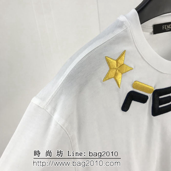 FENDI芬迪 19ss春夏新款 領口五星字母刺繡 純棉短袖 男女同款 ydi1978